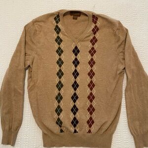 Tasso Elba Tan, brown and burgundy V-Neck Sweater with Classic Design.
